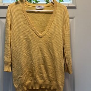 VINTAGE THOMAS BURBERRY By Burberry Stripe Vneck Cotton Swweater Yellow Top